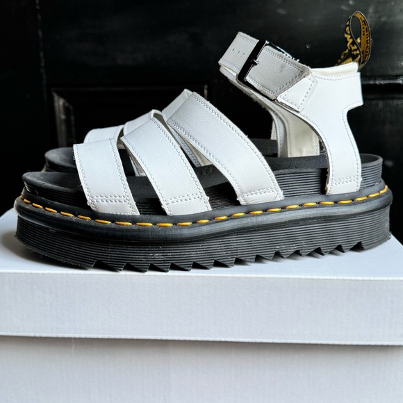 Dr. Martens Shoes - Dr. Martens CLARISSA II White Leather Sandals with Black Sole